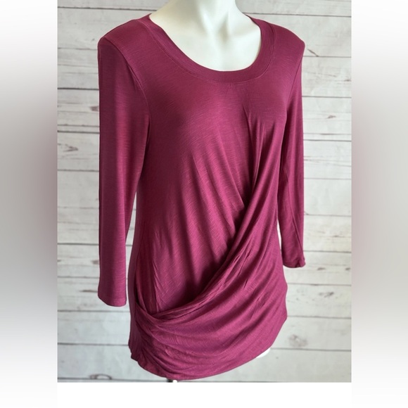 Skinnygirl Fuschia Ruched Front Shirt Size Medium Workout Top 3/4 Sleeve NWOT - Picture 5 of 10